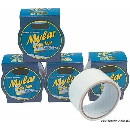 Picture of Transparent adhesive tape for instantly repairing sails. Mylar is also suitable for sails made of dacron or other fabrics. It is also suitable for repairing transparent windows in dinghy or surf sails.