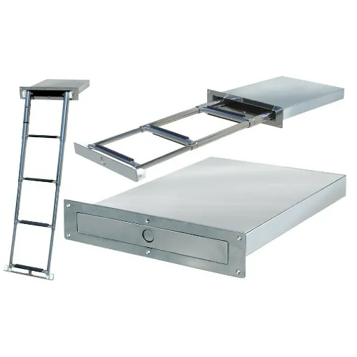 Picture of Retractable Stainless Steel Ladder With 4 Steps.