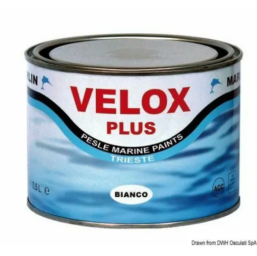 Picture of Specific for immersed metal parts such as propellers, stern gear assemblies, and shaft lines. It is not degraded by galvanic currents, which are the main cause of paint detachment. Velox Plus is superior to all similar products in terms of antifouling power, adhesion, and abrasion resistance. Not compatible with other antifouling paints. Apply over metal-primer 65.884.01. Restricted use for profes