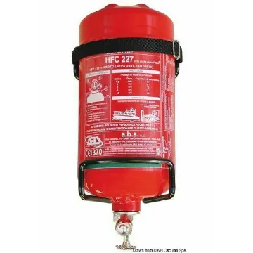 Picture of Approved by RINA, CE automatic extinguishing gas system with ecological gas. This product replaces Halon 1301 and acts by saturating the environment. Unlike extinguishing powder, it leaves no residue, so even in case of accidental release, there is no need to restore the entire mechanical and accessory system clogged with extinguishing powder. The kit consists of: gas-filled cylinder HFC-227 or FK