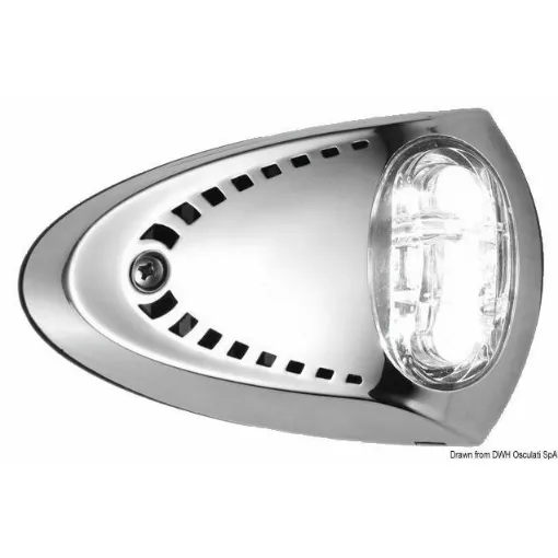 Picture of Polished stainless steel carcass. Completely waterproof. 120Â° beam angle. High power LED equivalent to a 50W halogen bulb. Does not require recessed installation. Sold in pairs. IP68.