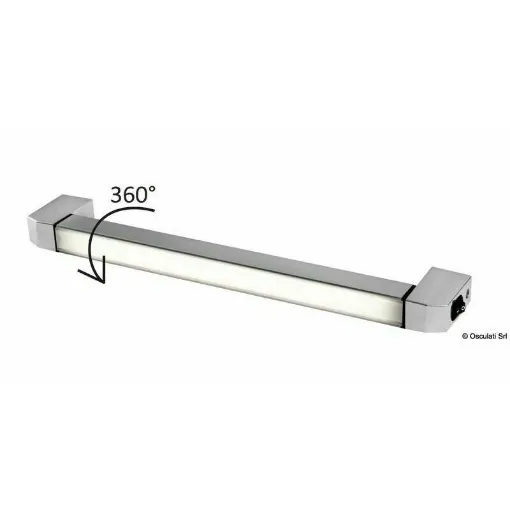 Picture of 360Â° adjustable LED bar in chrome-plated aluminum with a polycarbonate lens. Ideal as under cabinet lighting. The rotation allows for creating either direct or diffused lighting depending on the need. Easy installation with the application of two adhesives that allow for precise centering of the mounts without the need for a template.