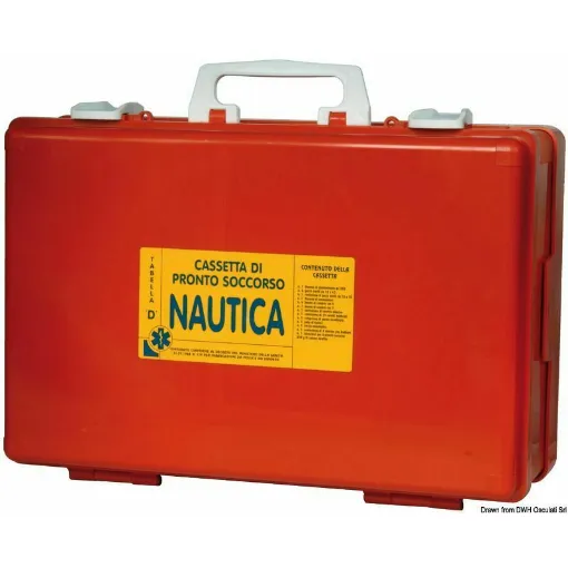 Picture of Suitable for recreational boats, small fishing or personal use. It has a specific space reserved for prescribed medicines in various legislations. It is a watertight box, dimensions: 38x26x14 cm. Contents: - 6 sterile gauze 18x40 cm.