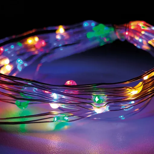 Picture of Battery-operated garland 40 multi-colour LEDs silver cable 2 20m