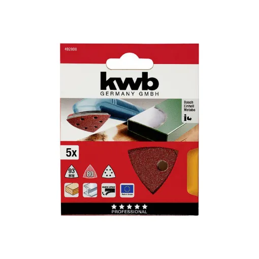 Picture of Set of 5 abrasive triangles KWB - 93 mm - Grit 80