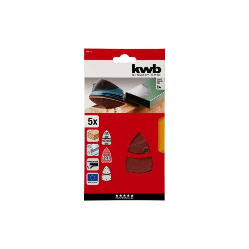 Picture of Set of 5 special shape abrasive triangles KWB - 100 X 62 mm - 93 mm - Grit 120