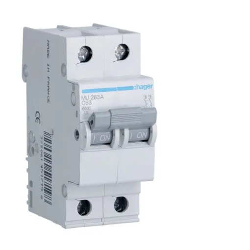 Picture of Hager MU263A-C63 Double Automatic Switch with 2 Poles and 63 Amperes