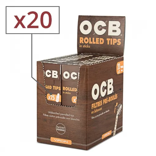 Picture of 20 Boxes of 25 Ocb Unbleached Pre-Rolled Cardboard Filters