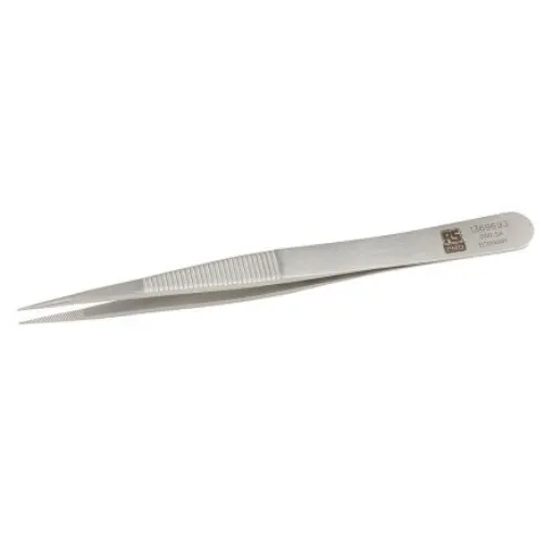 RS PRO 120 mm, Stainless Steel, Serrated, Tweezers - 1369693 product image
