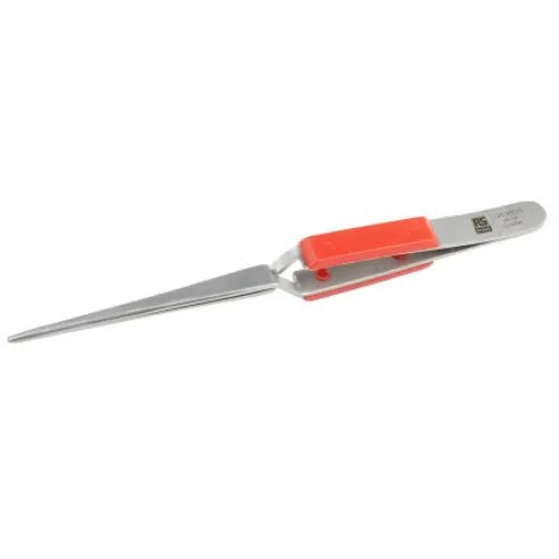 RS PRO 165 mm, Stainless Steel, Blunt; Round; Serrated, Tweezers - 1369808 product image