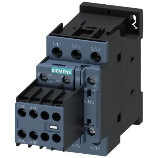 Siemens SIRIUS 3RT2 Contactor, 230 V Coil, 3-Pole, 38 A, 18.5 kW, 2 NO + 2 NC, 690 V - 3RT2028-1AL24 product image