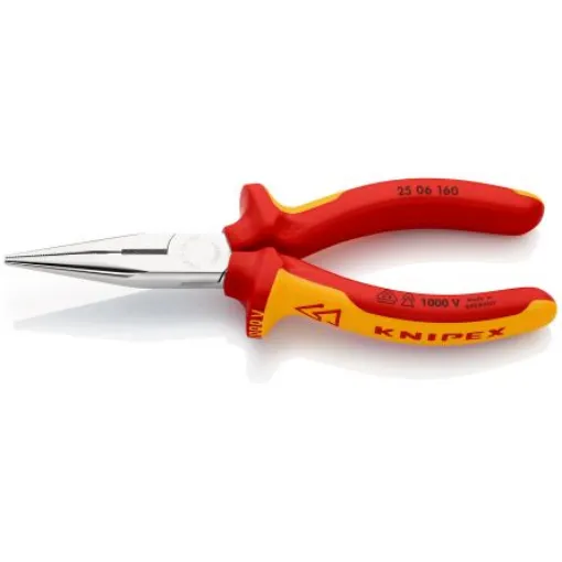 Knipex Long Nose Pliers, 160 mm Overall, Straight Tip, VDE/1000V, 50mm Jaw - 25 06 160 product image