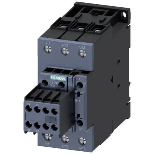 Siemens SIRIUS 3RT2 Contactor, 24 V Coil, 3-Pole, 40 A, 18.5 kW, 2 NO + 2 NC, 690 V - 3RT2035-1AB04 product image