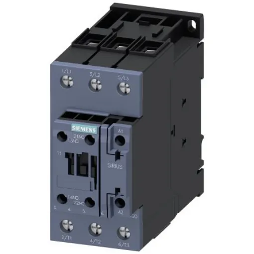 Siemens SIRIUS 3RT2 Contactor, 48 V Coil, 3-Pole, 80 A, 37 kW, 1 NO + 1 NC, 690 V - 3RT2038-1AH20 product image