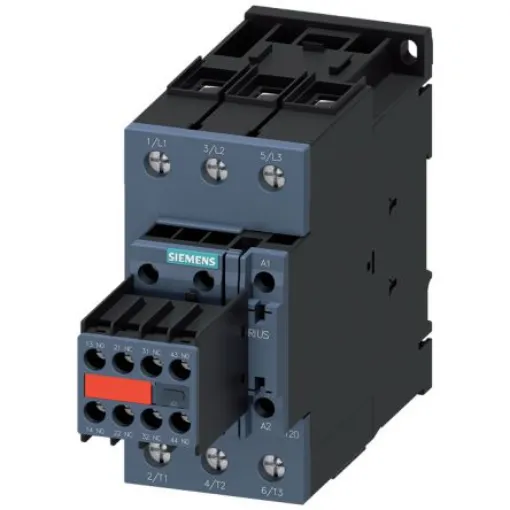 Siemens SIRIUS 3RT2 Contactor, 24 V Coil, 3-Pole, 80 A, 37 kW, 2 NO + 2 NC, 690 V - 3RT2038-1KB44-3MA0 product image