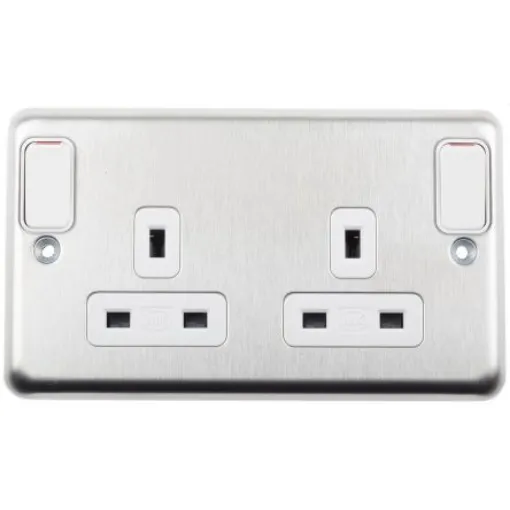 MK Electric Silver 2 Gang Plug Socket, 2 x 2P + E Poles, 13A, Type G - British - K2947BSS product image