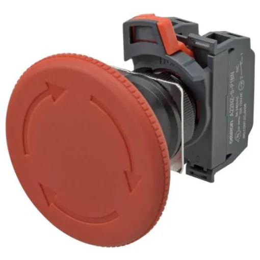 Omron A22NE-P Series Twist Release Illuminated Emergency Stop Push Button, Panel Mount, 22mm Cutout, 2NC, IP65 - A22NE-L-P202-N product image