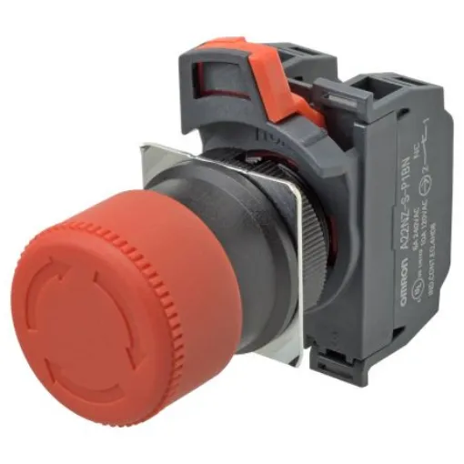 Omron A22NE-P Series Twist Release Emergency Stop Push Button, Panel Mount, 22mm Cutout, 2NC, IP65 - A22NE-S-P202-N product image