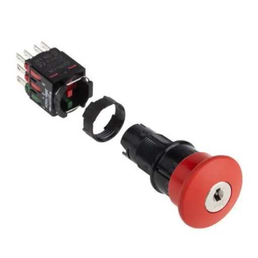 Schneider Electric Harmony XB6 Series Key Release Emergency Stop Push Button, Panel Mount, 16mm Cutout, 2NO + 2NC, IP65 - XB6AS9349B product image