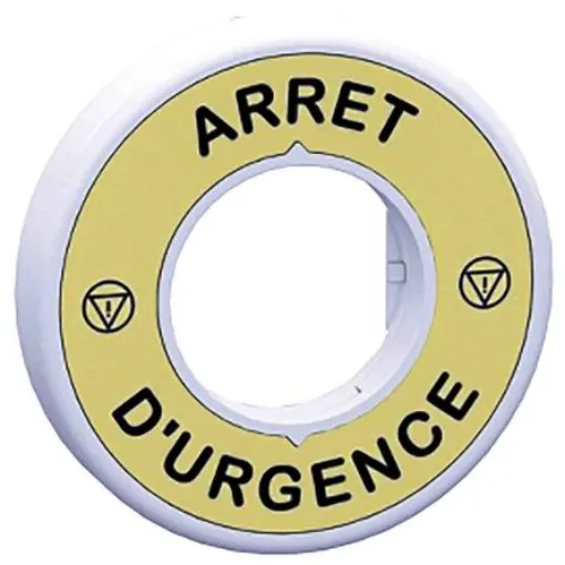 Schneider Electric Illuminated Marked Legend Ring for Use with Emergency Stop Mushroom Head Push-Button, Arrêt d'urgence - ZBY9W2G130 product image