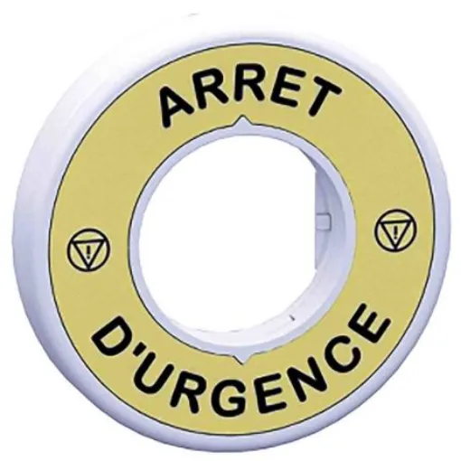 Schneider Electric Illuminated Marked Legend Ring for Use with Emergency Stop Mushroom Head Push-Button, Arrêt d'urgence - ZBY9W2M130 product image