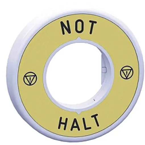Schneider Electric Illuminated Marked Legend Ring for Use with Emergency Stop Mushroom Head Push-Button, Not - Halt - ZBY9W2M230 product image