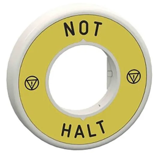 Schneider Electric Illuminated Marked Legend Ring for Use with Emergency Stop Mushroom Head Push-Button, Not - Halt - ZBY9W3B230 product image