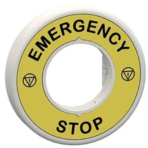 Schneider Electric Illuminated Marked Legend Ring for Use with Emergency Stop Mushroom Head Push-Button, Emergency Stop - ZBY9W3B330 product image
