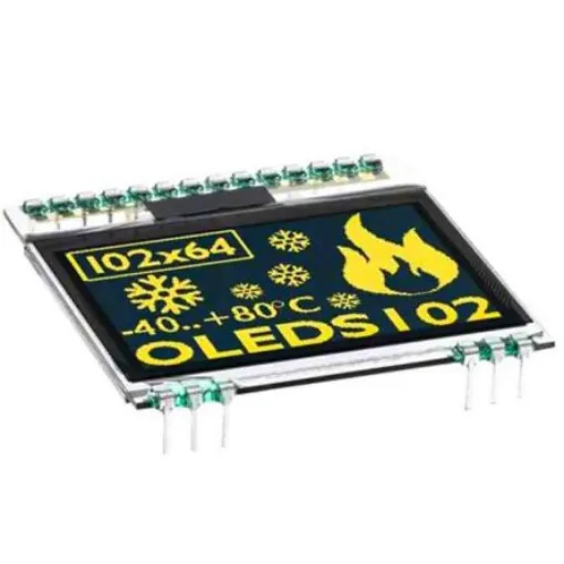 Display Visions 1.7in Yellow Passive matrix OLED Display 102 x 64pixels Graphics I2C, SPI Interface - EA OLEDS102-6GGA product image