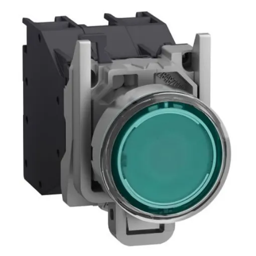 Schneider Electric XB4 Series Illuminated Push Button, Spring Return, Panel Mount, 22.5mm Cutout, 1 NO, Green LED, 24 - XB4BP383BM5GEX product image