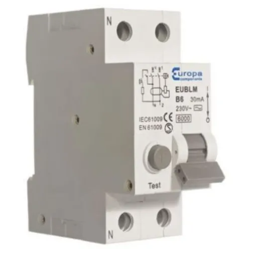 Europa RCBO, 40A Current Rating, 2P Poles, 30mA Trip Sensitivity, Type A, EUBLMC Range - EUBLMC40B30A product image