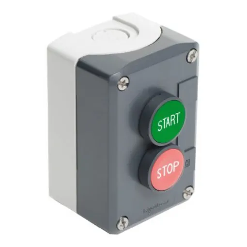 Schneider Electric Push Button Control Station - 1NO/1NC, Polycarbonate, 2 Cutouts, Red/Green, START/STOP, IP66 - XALD225 product image