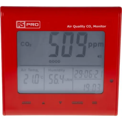 RS PRO DT-802 Air Quality Monitor for CO2, Humidity, Temperature, +50°C Max, 90%RH Max, Mains-Powered - 2121725 product image