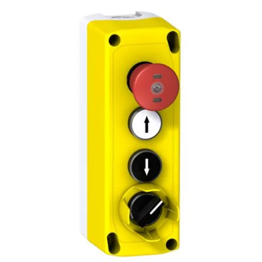 Schneider Electric Slow Break Push Button Control Station, Polycarbonate, 4 Cutouts, Black, Red, White - XALFK4001 product image