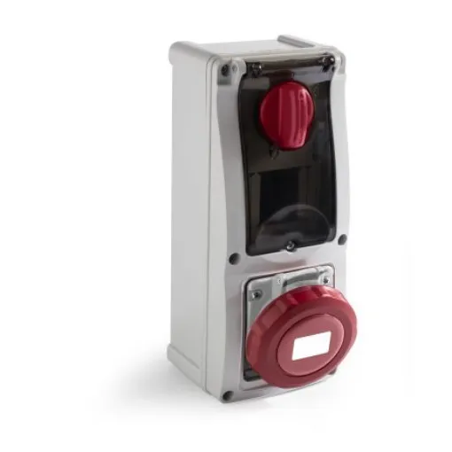RS PRO IP67 Red Surface Mount 3P + N + E Vertical Industrial Power Socket, Rated At 16A, 400 V - 2144133 product image