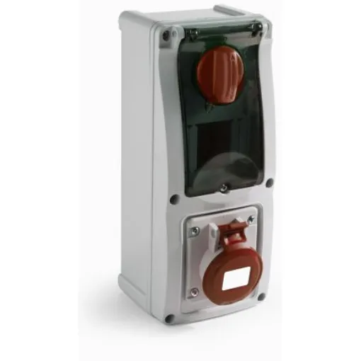 RS PRO IP44 Red Surface Mount 3P + N + E Vertical Industrial Power Socket, Rated At 32A, 400 V - 2144136 product image