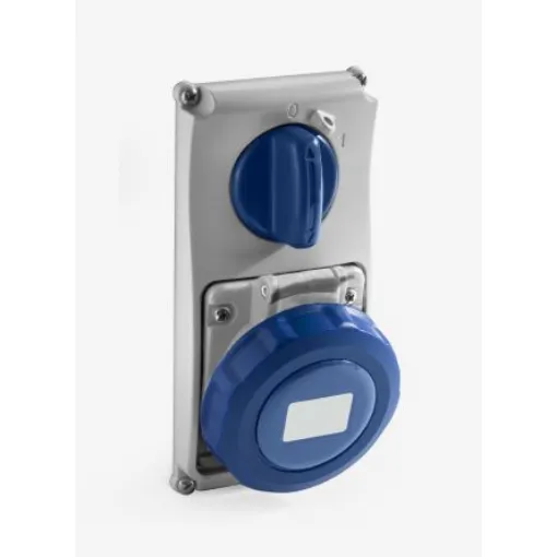 RS PRO IP67 Blue Panel Mount 2P + E Vertical Industrial Power Socket, Rated At 16A, 230 V - 2144239 product image