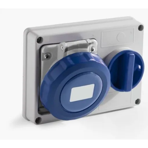 RS PRO IP67 Blue Panel Mount 2P + E Horizontal Industrial Power Socket, Rated At 16A, 230 V - 2144242 product image