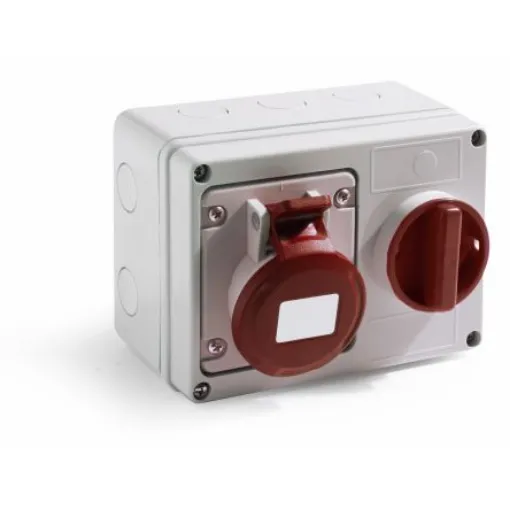 RS PRO IP44 Red Wall Mount 3P + E Horizontal Industrial Power Socket, Rated At 32A, 400 V - 2144254 product image
