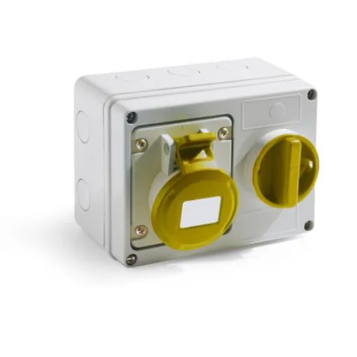 RS PRO IP44 Yellow Wall Mount 2P + E Horizontal Industrial Power Socket, Rated At 32A, 110 V - 2144257 product image