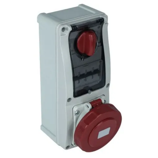 RS PRO IP44 Red Wall Mount 3P + N + E Vertical Industrial Power Socket, Rated At 63A, 400 V - 2144258 product image