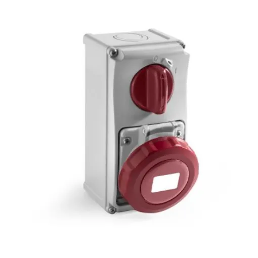 RS PRO IP67 Red Wall Mount 3P + N + E Vertical Industrial Power Socket, Rated At 32A, 400 V - 2144265 product image
