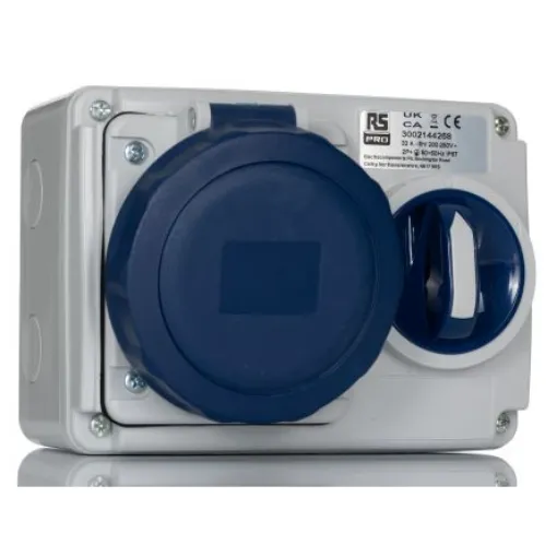 RS PRO IP67 Blue Wall Mount 2P + E Horizontal Industrial Power Socket, Rated At 32A, 230 V - 2144268 product image