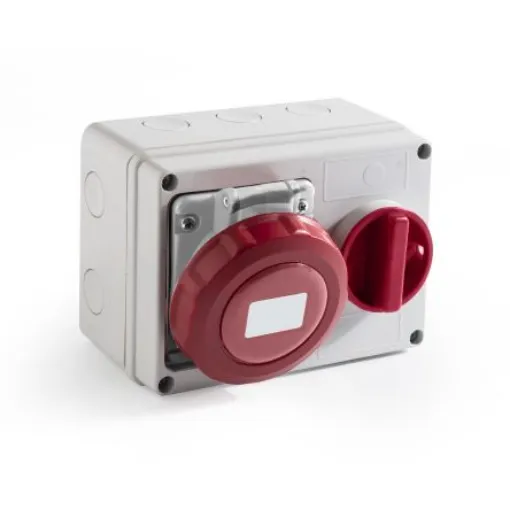 RS PRO IP67 Red Wall Mount 3P + N + E Horizontal Industrial Power Socket, Rated At 32A, 400 V - 2144272 product image