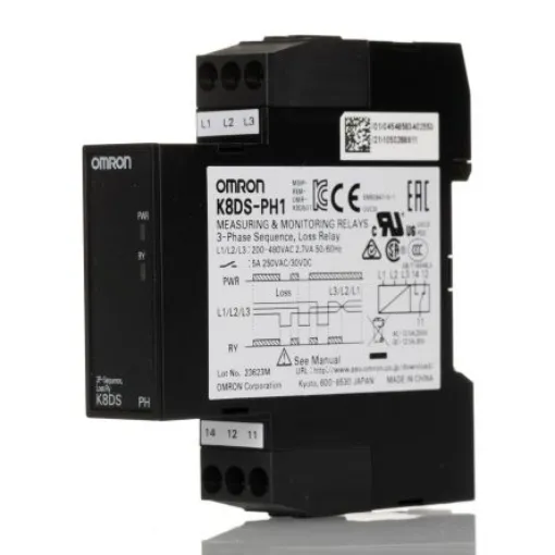 Omron Phase Monitoring Relay, 3 Phase, SPDT, DIN Rail - K8DS-PH1 product image