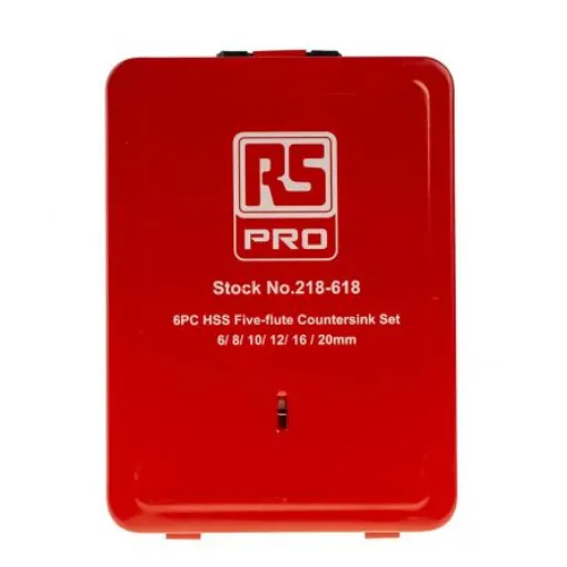 RS PRO HSS Countersink Drill Bit Set, 6 mm, 8 mm, 10 mm, 12 mm, 16 mm, 20 mm Head, 5 Flute(s), 90°, 6 Piece(s) - 218618 product image