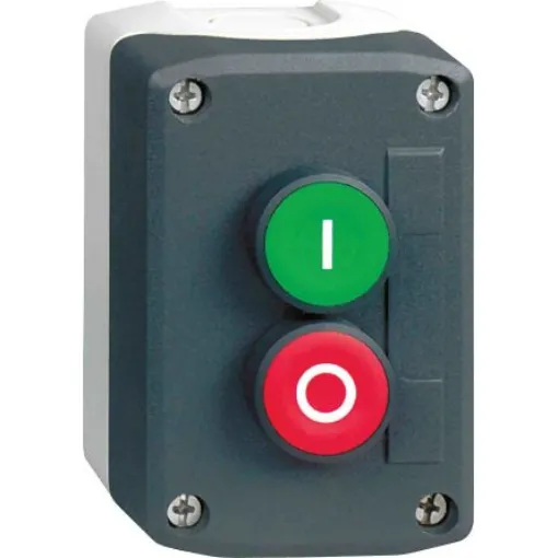 Schneider Electric Spring Return Push Button Control Station, Polycarbonate, Green, Red, I, O, IP67, IP69, IP69K - XALD213E product image
