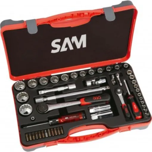 SAM 49-Piece Metric 1/2 in; 1/4 in Standard Socket/Bit Set with Ratchet, 6 point; 12 point; Hex Bit; Phillips Bit; - 75-SS49A product image