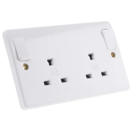 MK Electric Logic Plus White 2 Gang Plug Socket, 2 Poles, 13A, Type G - British, Indoor Use - K1246 WHI product image