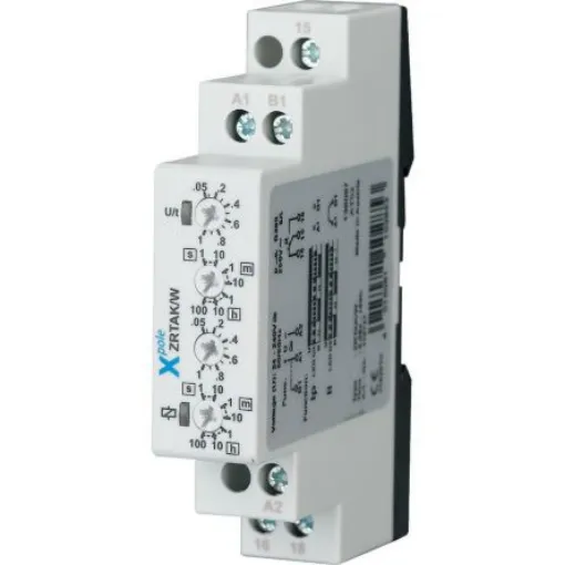 Eaton ZRTAK Series DIN Rail Mount Timer Relay, 24 - 240V ac/dc, 1-Contact, 0.05 - 360000s, 2-Function, SPDT - 110747 ZRTAK/W product image